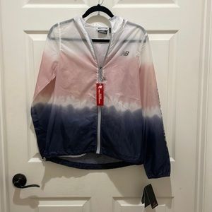 NWT- New Balance Pink Ombre Tie Dye Packable Wind & Water Resistant Hood Jacket